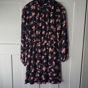 Collective Concepts Navy Blue and Pink Floral Long Sleeve Dress